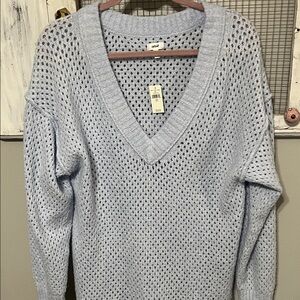 Aerie Soft Blue Knit V-Neck Sweater
